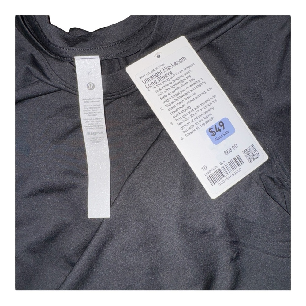 Lululemon Ultralight Mesh Long-Sleeve Shirt Hip Length Black Size 10 NWT - Picture 5 of 5